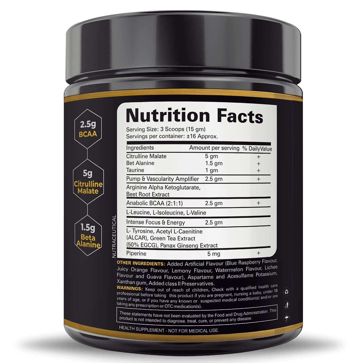 WellsPro Wellspro Insane Pre Workout 250g gym supplements for men Ultimate Performance & Energy Compound with Pump & Vascularity Amplifier, BCAA, Beet root & green tea (Mix Berry Flavor, 16 Servings)