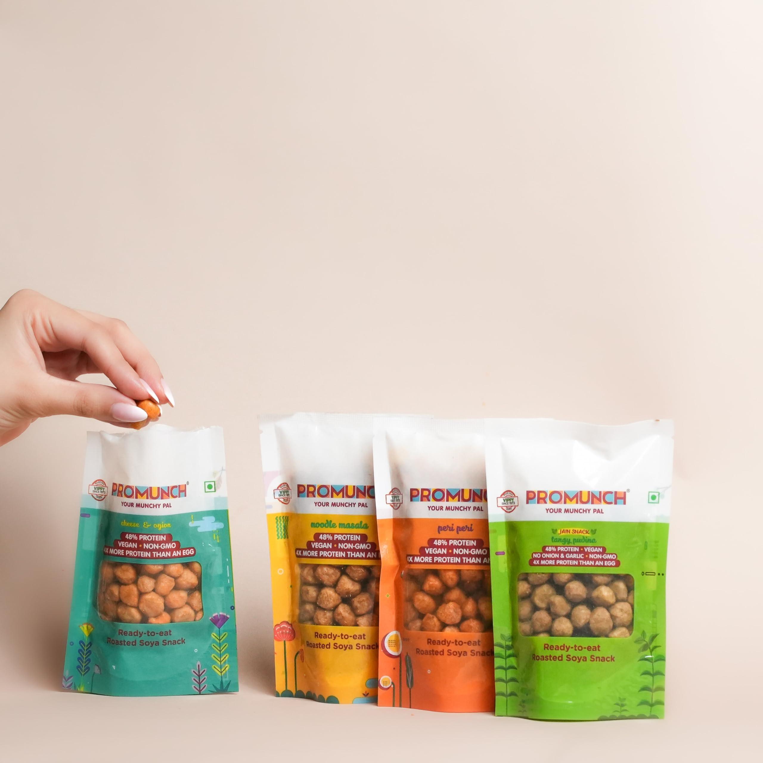 PROMUNCH PROMUNCH Roasted Soya Snack | High-Protein | Healthy | Gluten-Free | Travel Pack (Noodle Masala) Pack of 4, 30 gram each