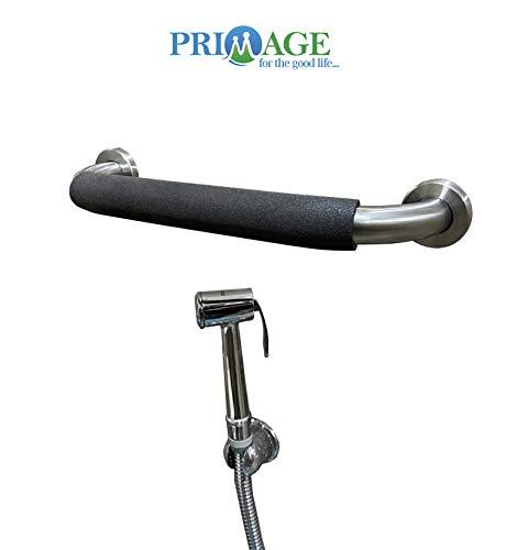 Primage - for the good life Primage - for the good life Stainless Steel Bathroom Safety Grab Bar with Anti-Slip Grip (12 Inch Length, 1.5 Inch Diameter)