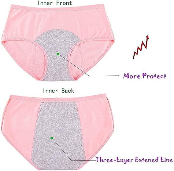 GENERIC PuchuzWomen\'s Cotton Spandex Sanitary Period Panties Postpartum Underwear, Size M to XL Freesize(M toxl), Pack of 3 Multicolour