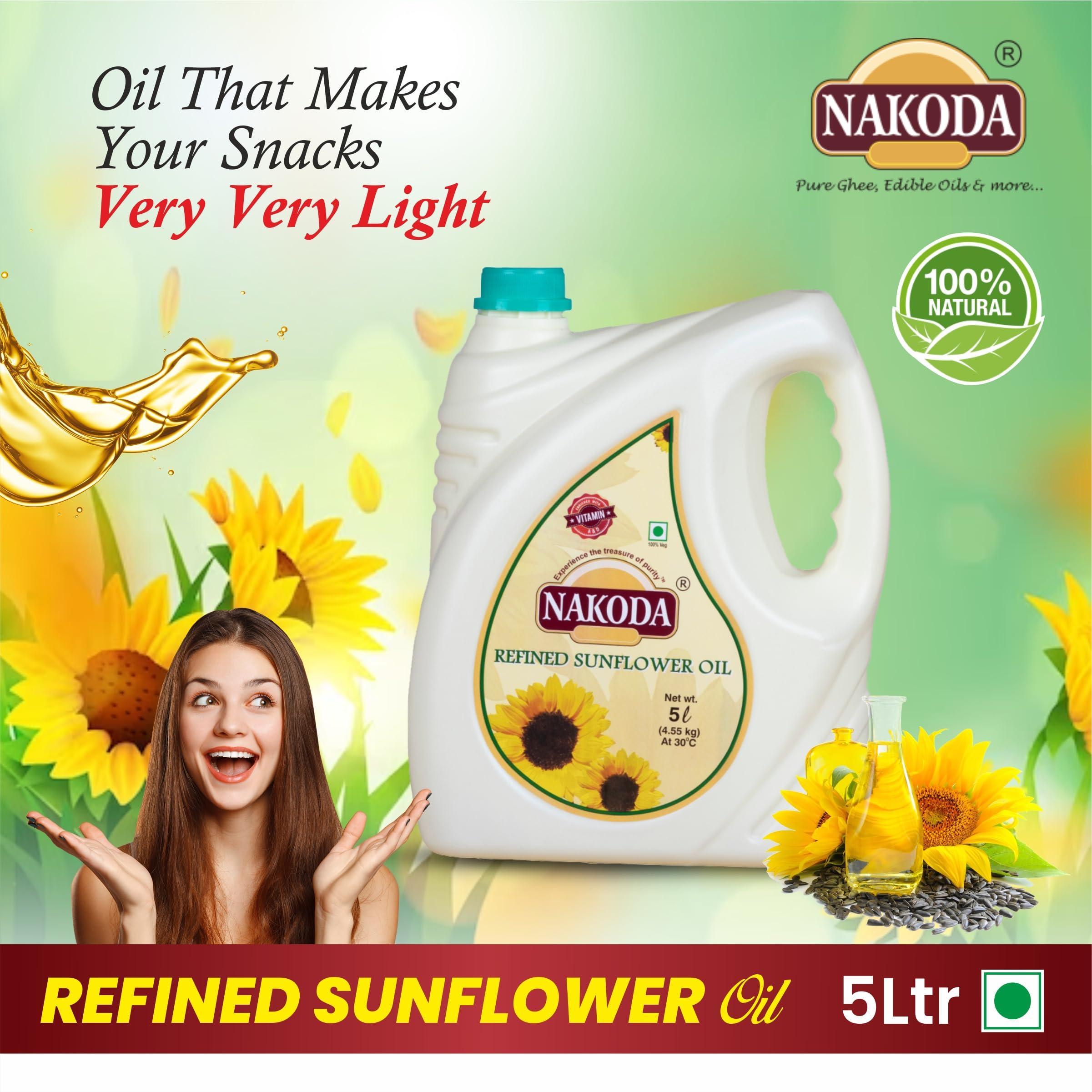 NAKODA NAKODA Sunflower Oil 5 Liter, Edible Oil for Cooking & Frying, Everyday Kitchen Use, Vegetable Oil, Healthiest Cooking Oil, Natural and pure oil