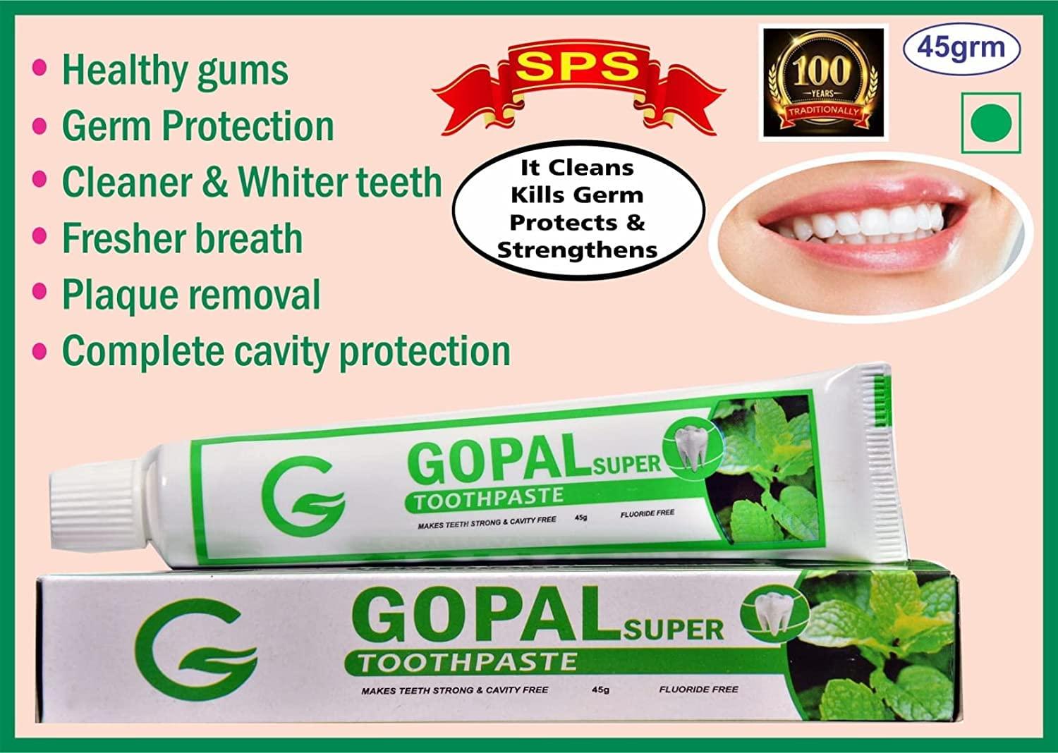 GOPAL TOOTHPOWDER Gopal Super Tooth Paste - Natural Dental Cleanser for Strong Teeth and Cavity Free - Pack of 12 Each 45gm