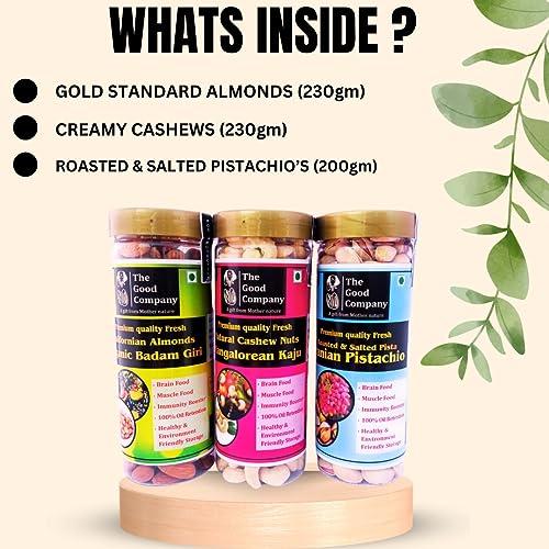 THE GOOD COMPANY Jammu Tawi Express | Mata Vaishno Devi famous Dry fruits nuts combo Pack of 03 Jars | Oil rich Almonds/Badam, Creamy cashews/Kaju & Roasted salted Pistachios | 660g | Family Value pack offer