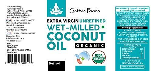 Sattvic Foods Sattvic Foods Wet-Milled Extra Virgin Coconut Oil (1 ltr) Nariyal ka Tel | Cold-Pressed & Certified Organic | Raw and Unrefined | Glass Bottle | Use in Cooking, Frying, Baking, Oil-Pulling