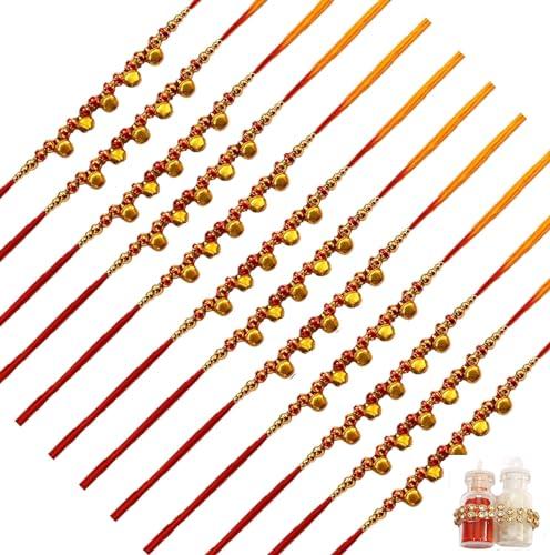 Velour Shoppe kanjak Gifts for Girls Pack of 12 - Moli Thread with Sweet Ghunghrus and Roli Chawal Cute Glass Bottle Pack