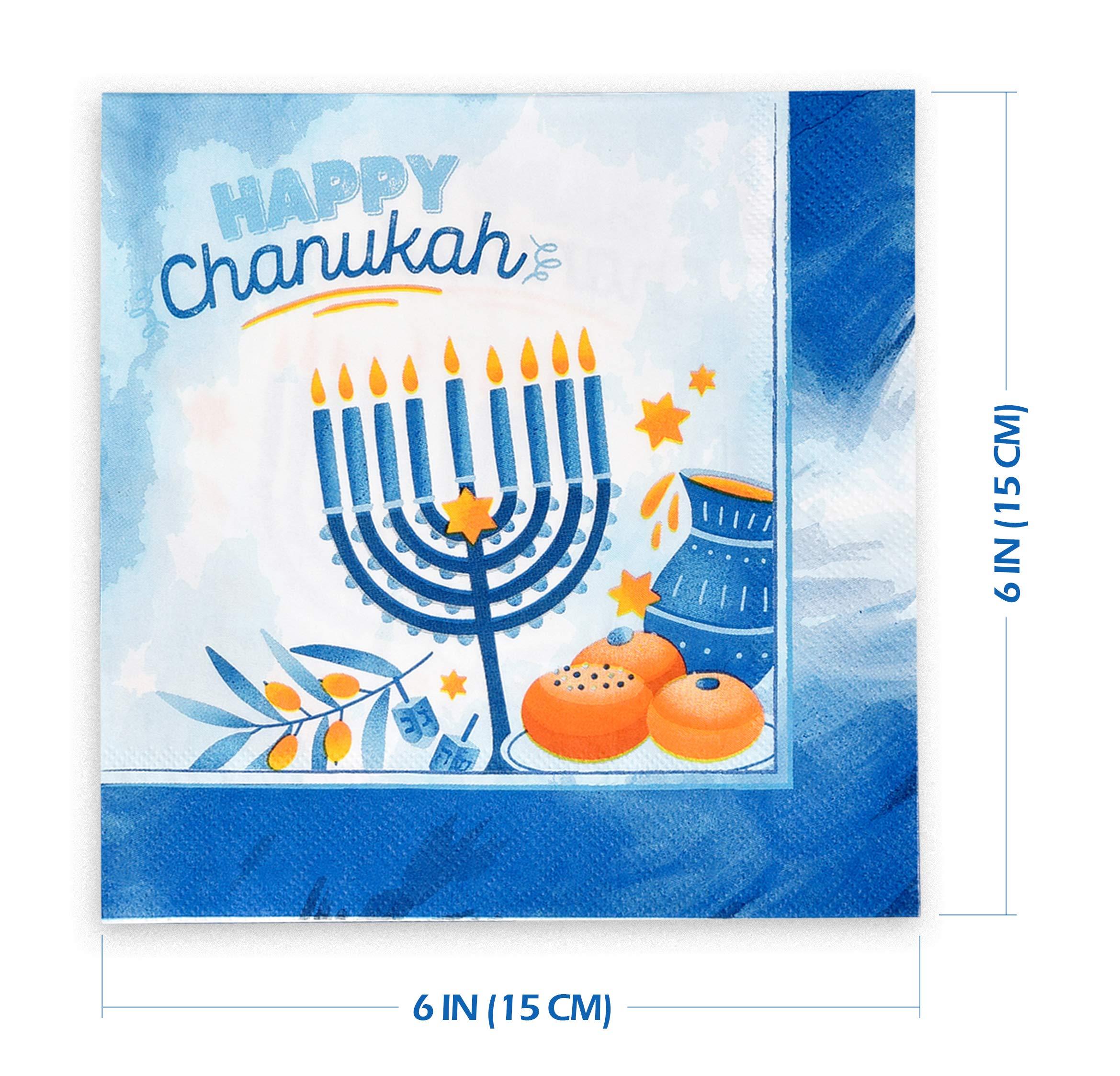 Izzy \'n\' Dizzy Hanukkah Napkins - 20 Pack - Hanukkah Paper Goods - Blue and White Chanukah Themed Party Supplies