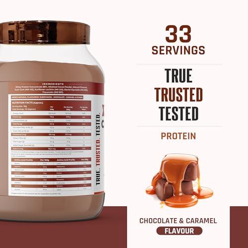 NATURALTEIN NATURALTEIN Natural Whey Protein Concentrate Chocolate Caramel - 1 kg (Naturally flavored, Non GMO, No Artificial Sweeteners)