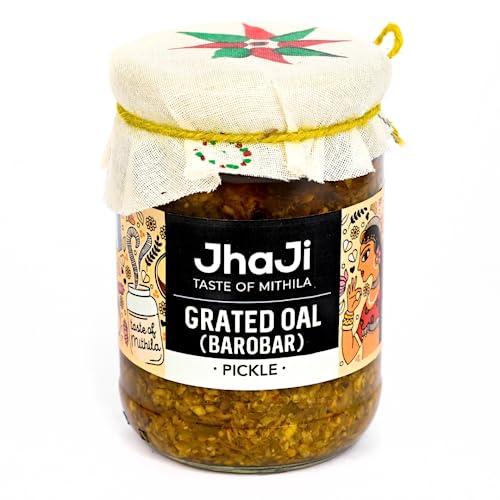 JhaJi - Taste of Mithila JhaJi - Taste of Mithila Oal Ginger Chilli Mix Pickle | Tangy, Spicy, And Gingery Aftertaste | Grated Jimikand Pieces | Sun-Dried | Bihari-Style Homemade Pickle, 500G