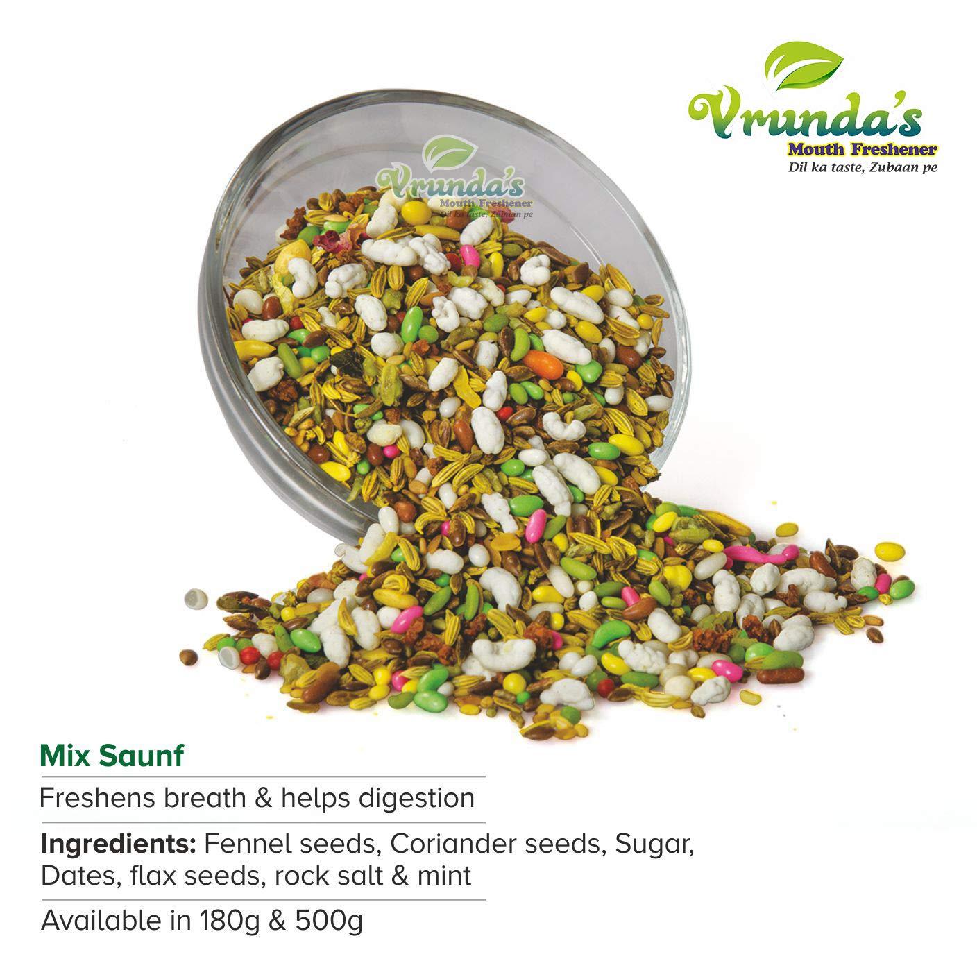 Vrunda's Vrunda's Mix SAUNF 500 Gm [Indian Mouthfreshner,Natural Badishep ,Healthy Fennel Seeds,Roasted Saunf,Digestive Aniseed ,Mix variyali, After Meal Mukhwas]