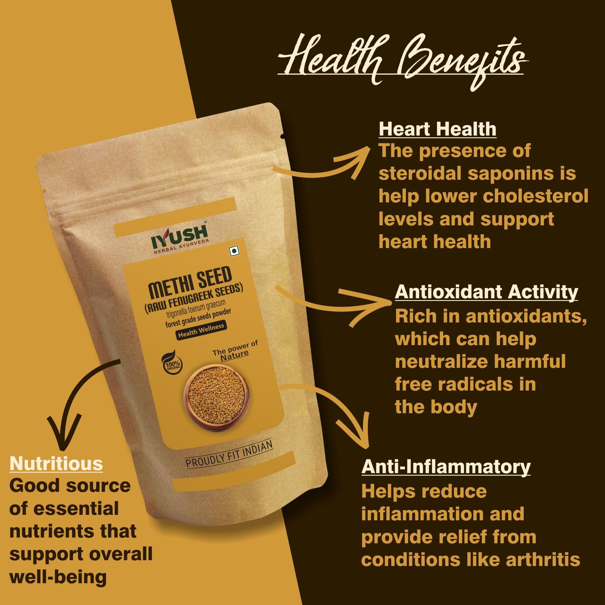 IYUSH IYUSH Herbal Ayurveda Organic Methi Seeds, 900gm | Organic Fenugreek Seeds | Methi Dana Seeds or Dana Methi | Menthulu Seeds | Meethi or Mathi Seeds or Venthayam Seeds | Maithi Dana or Uluva Seeds |