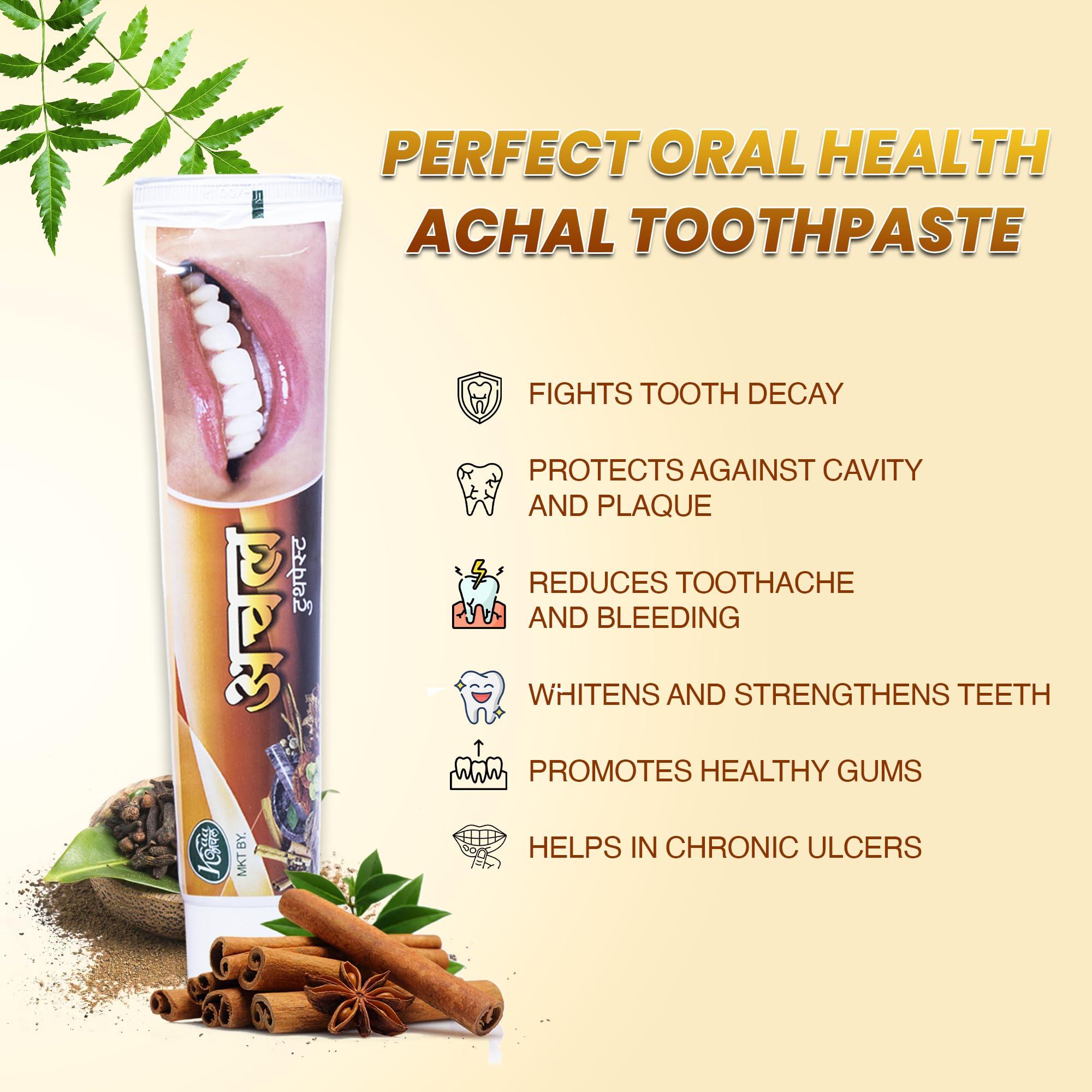 ACHAL Achal Ayurvedic Herbal Natural Toothpaste for Teeth Whitening (6 * 80GM)- Fresh Breathe Toothpaste for Kids & Adults. No Fluoride & Artificial Colours