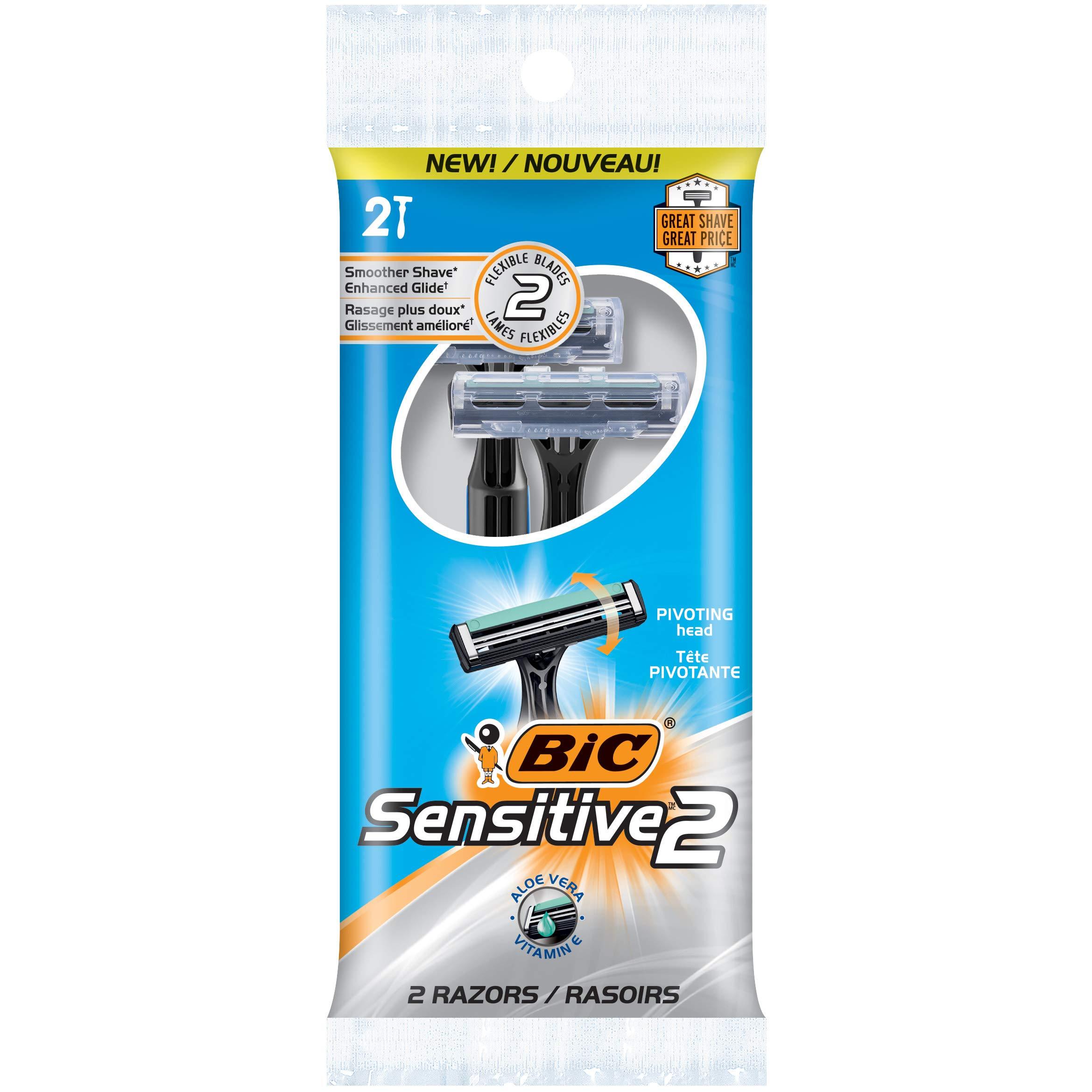 BIC BIC Sensitive 2 Men's Disposable Razor, Two Blade Men's Razor, For a Soothing and Comfortable Shave, Blue Razors, 20 Count