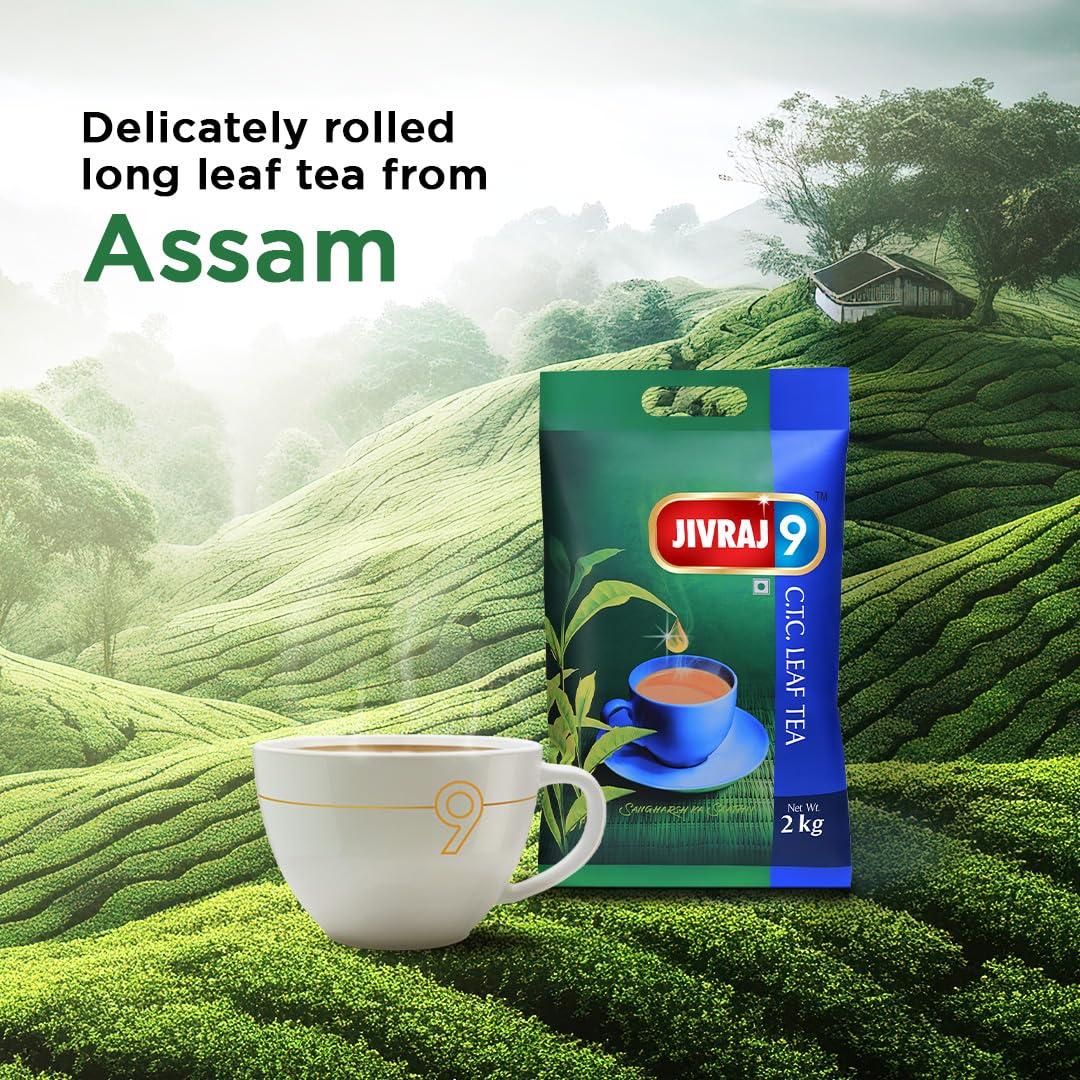 Jivraj 9 Jivraj 9 CTC Tea Leaf, Premium Assam Tea Leaves, Crush-Tear-Curl Tea Leaf Process, 2 Kg, Pack 1