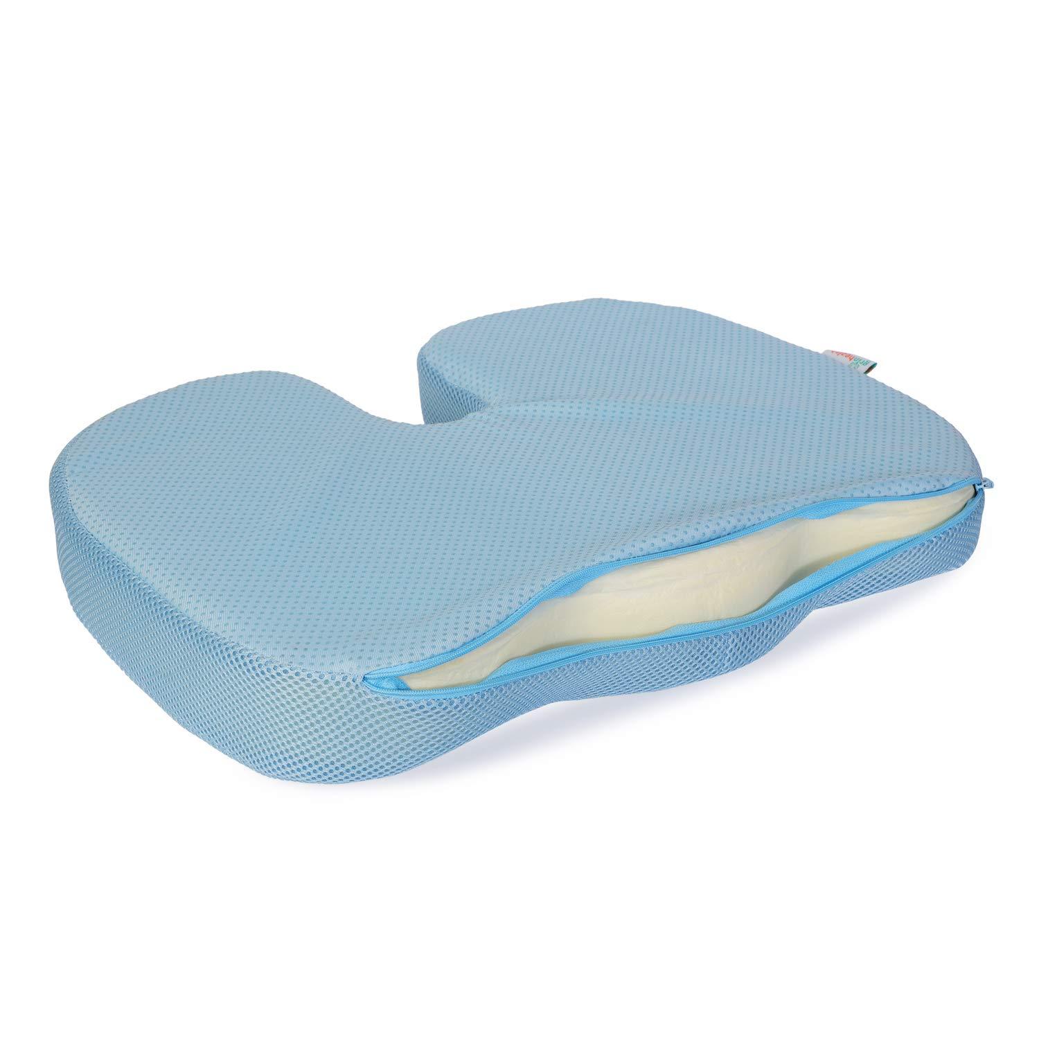 Grin Health Grin Health High Density Coccyx Seat Cushion for Tailbone, Sciatica, Hip Lower Back Pain Relief, Orthopedic Memory Foam Chair Cushions for Long Sitting for Office/Home Chair (Light Blue)