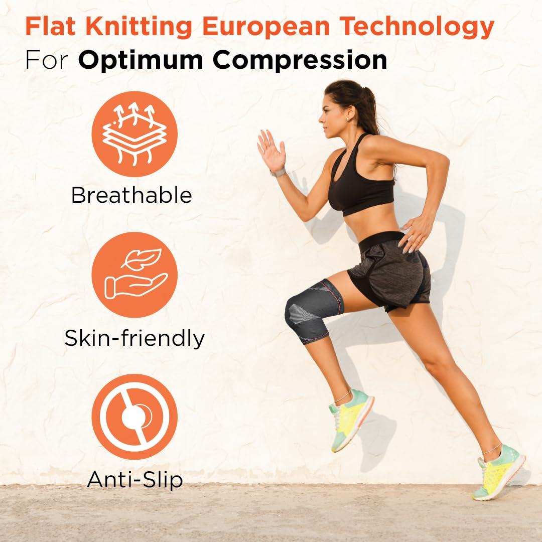 Vissco Vissco Patella & Ligament Assisted Knee Support with Silicone Pressure Pad, Pain Relief, Knee Injury Braces for Walking, Running, Gym, Workout, Weightlifting (Single) - XXL (Black)