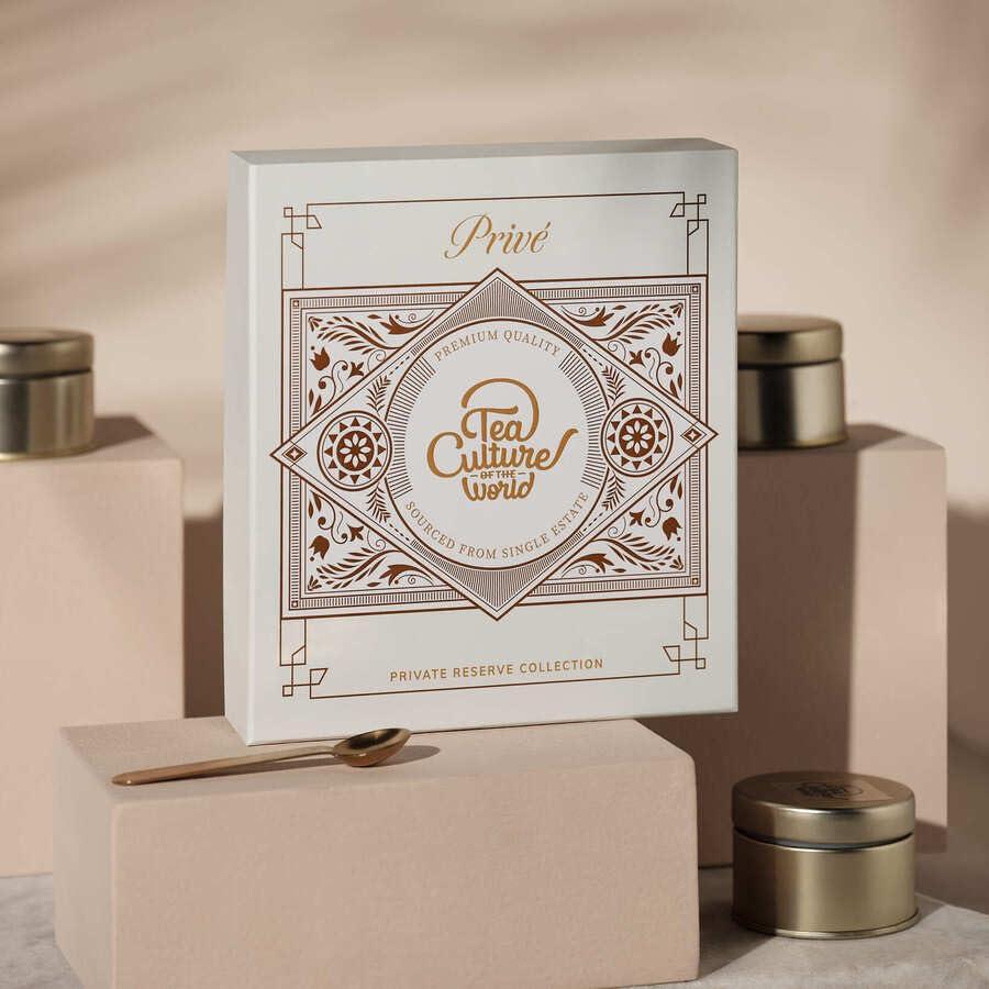 Tea Culture of The World Tea Culture of the World, Priv | Gift Box with Tea Infuser | 4 Tea Flavors, 25g Loose Whole Leaf Tea Gift Set with Stainless Steel Mesh Ball Infuser