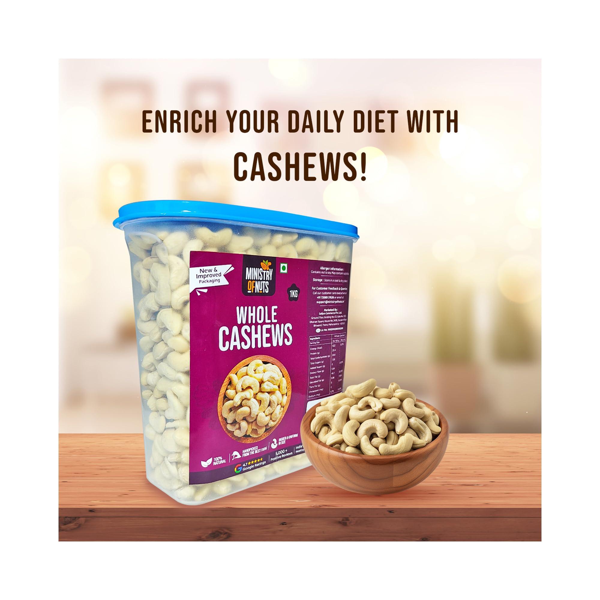 MINISTRY OF NUTS Ministry Of Nuts Whole Natural Cashew Nuts W320, 1kg | 100% Natural Premium Kaju | Nutritious, Delicious & Crunchy Kaju | Rich in Magnesium, Copper & Phosphorus | Cashew 1kg (Cashew 1kg)