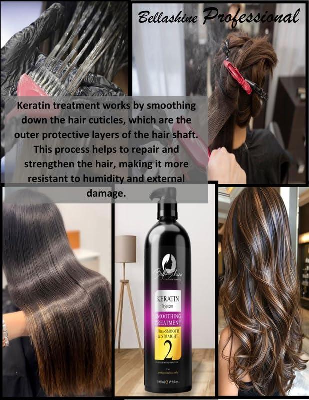 Generic Bellashine Professional Hair Smoothening Cream Permanent Kit Ultra Smooth Straight Hair Care Professional Use Keratin System Smoothening Treatment 1000Ml