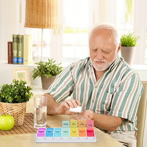 Windtrace 7 Days AM PM Pill Organizer - 2 Times a Day Large Weekly Pills Case, BPA-Free Pills Box Container Cases, Morning and Night Pill Boxes with Unique Push-Button Pop Open Design Hold Vitamin, Medicine