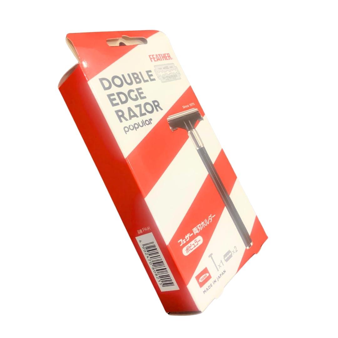 Feather Brand Original Japanese Packing Feather POPULAR Double Edge Safety Razor with 2 Feather Blades- Made In Japan