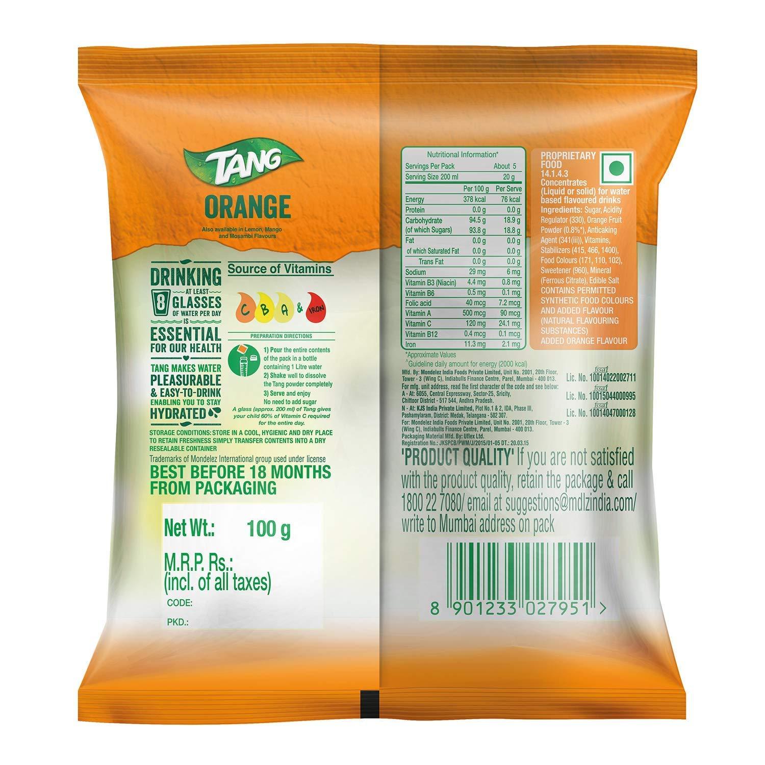 Tang Tang Orange Instant Drink Mix, 100g Pack
