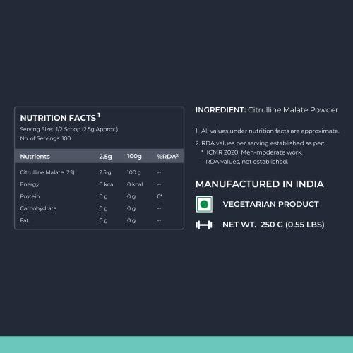 Nutrabay Nutrabay Pure 100% Citrulline Malate Powder - Boosts Nitric Oxide, Pre Workout supplement for Men & Women - 250g Unflavoured