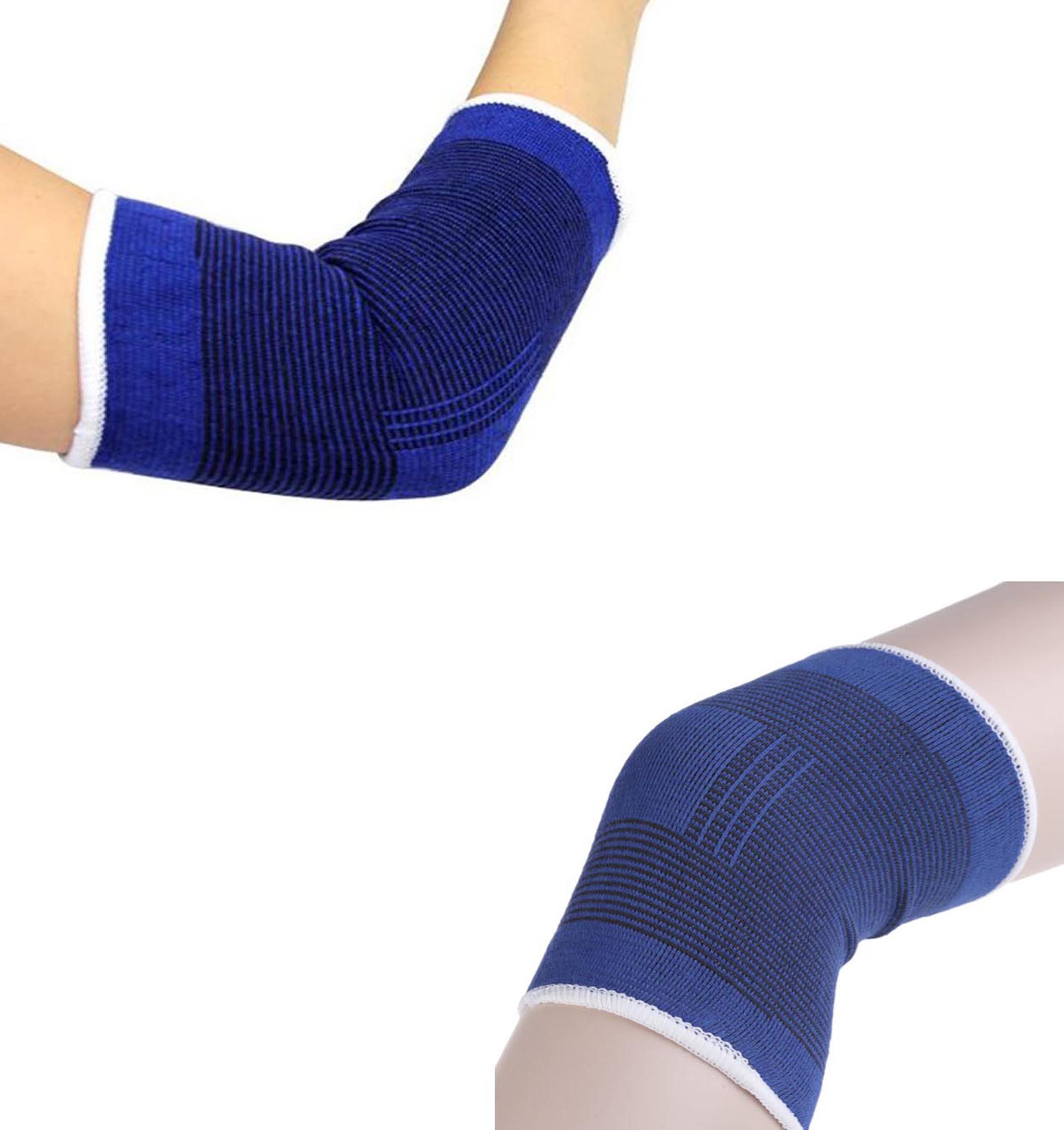 Atyourdoor Atyourdoor Elastic Elbow and Knee Support for Gym Jogging Exercise Muscle Pain Health (Free Size, Blue) - EKS02