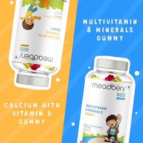 MEADBERY Meadbery Kids Multivitamin Calcium Combo Gummy Bears Glutenfree Formula With Minerals And Vitamins B C D E B12 B6 For Kids Bone Health Growth Kids Bone Teeth Health 30+30 Tasty Gummies