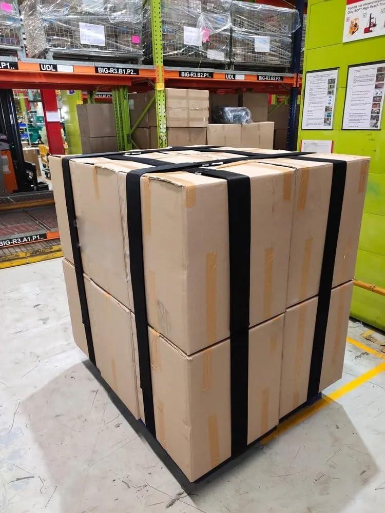 Generic Reusable heavy duty Pallet Safety Belt Straps for stabilize the pallet load while stored in warehouse racks. (Poly Propylene Black Colour - 2" Width x 5Meters Length) Full Velcro Type.