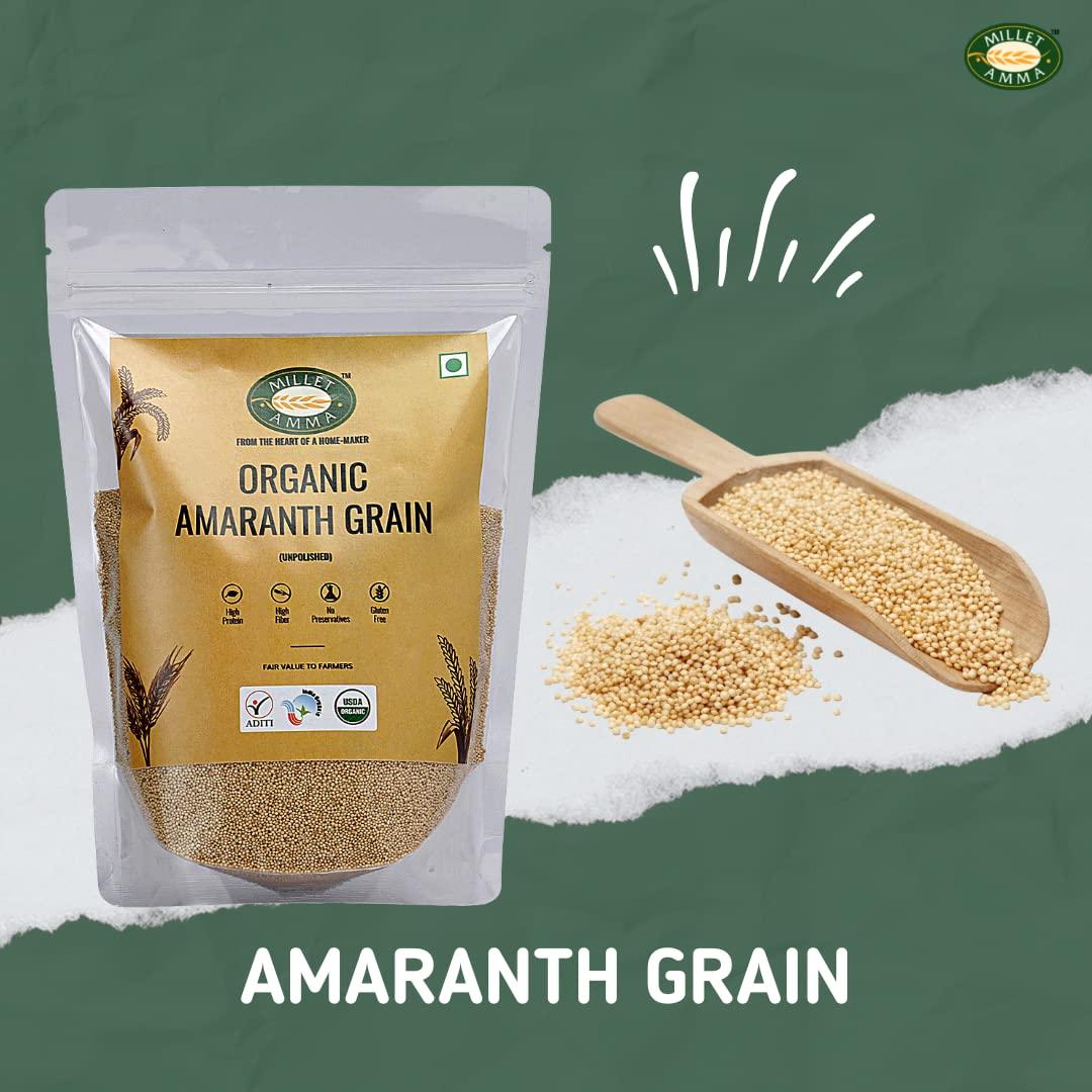 MILLET AMMA Millet Amma Organic Amaranth Grain 1kg | Unpolished, High in Protein & Fibre - Gluten Free & Vegan