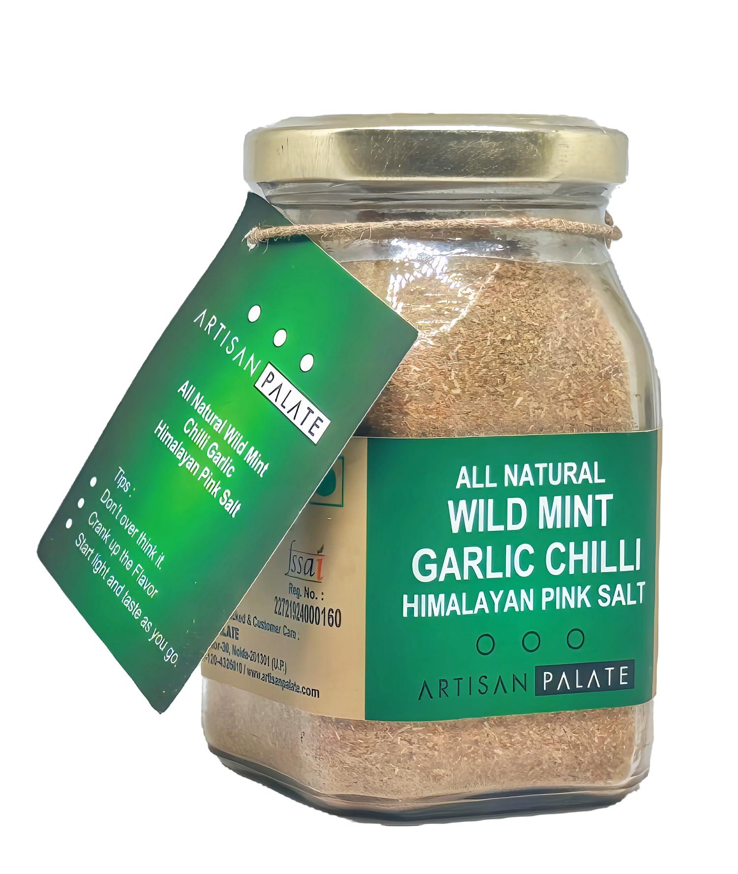 Artisan Palate Artisan Palate Wild Mint Chilli Garlic Himalayan Pink Salt Jar | All Natural | Seasoning for Dips, Fries, and Salad Dressings | 150 gms (Pack of 1)