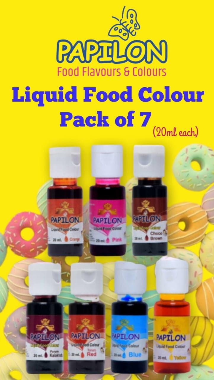 PAPILON FOOD FLAVOURS & COLOURS PAPILON FOOD FLAVOURS & COLOURS Shades Of Liquid Food Color (20 Ml X 7 Bottle)