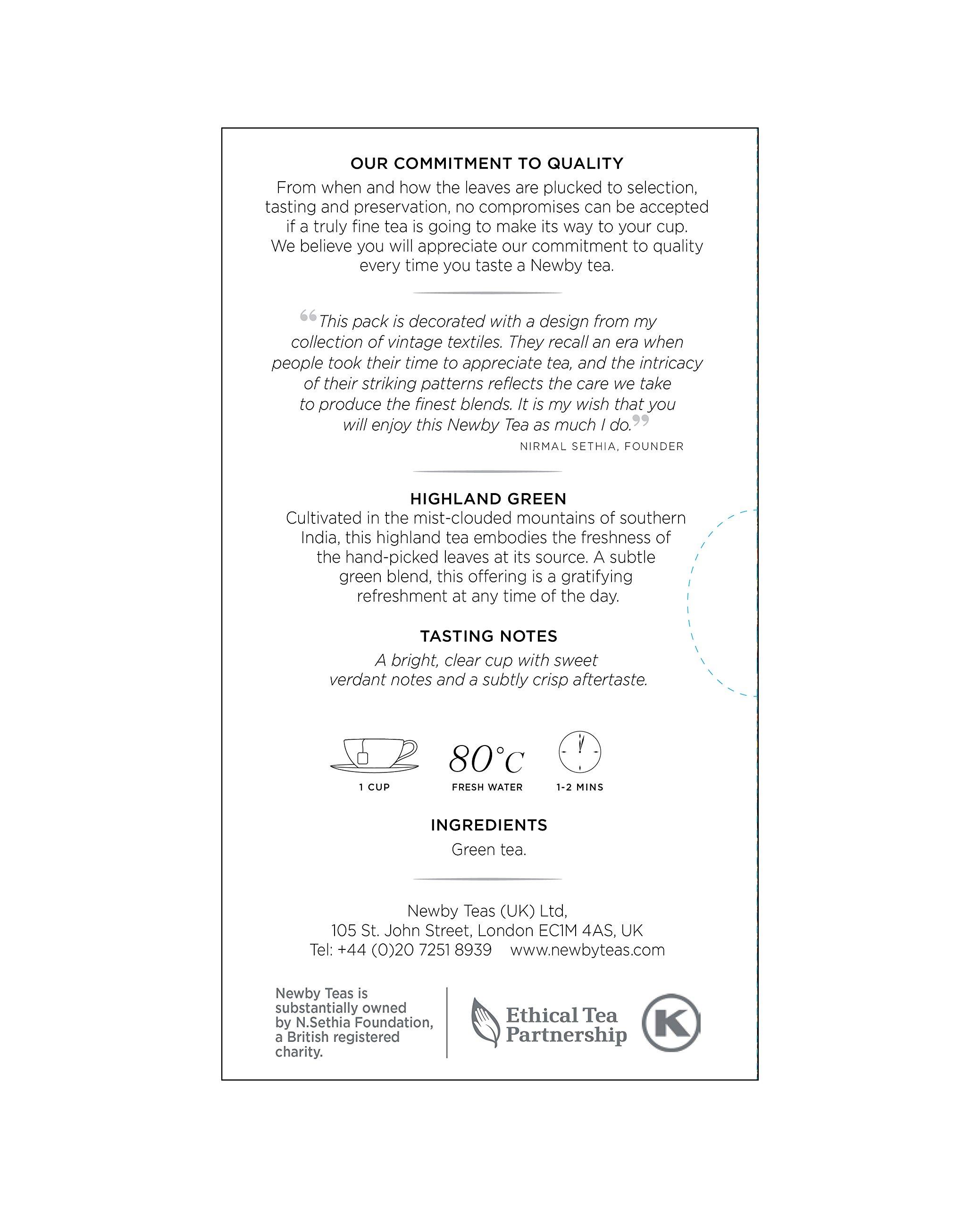 Newby Newby Highland Green Tea Bags | 25 Counts | Unique Blend of Mountain Teas From Indias Grassy, Mist-Clouded Slopes. | Luxury Tea For Gently Reviving the Mind & Body | 50 gm