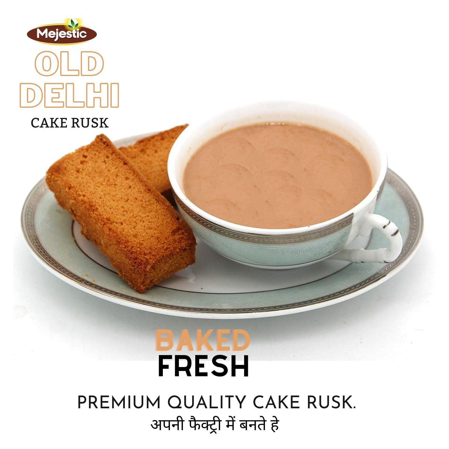 Mejestic Mejestic Cake Rusk 350 gm, Pack of 2, Fresh, Crispy, Crunchy and Handmade, Baked in Old Delhis Famous Bakery, Milky Rusk toast for Breakfast and Evening Tea Snacks, Contains Eggs for great taste
