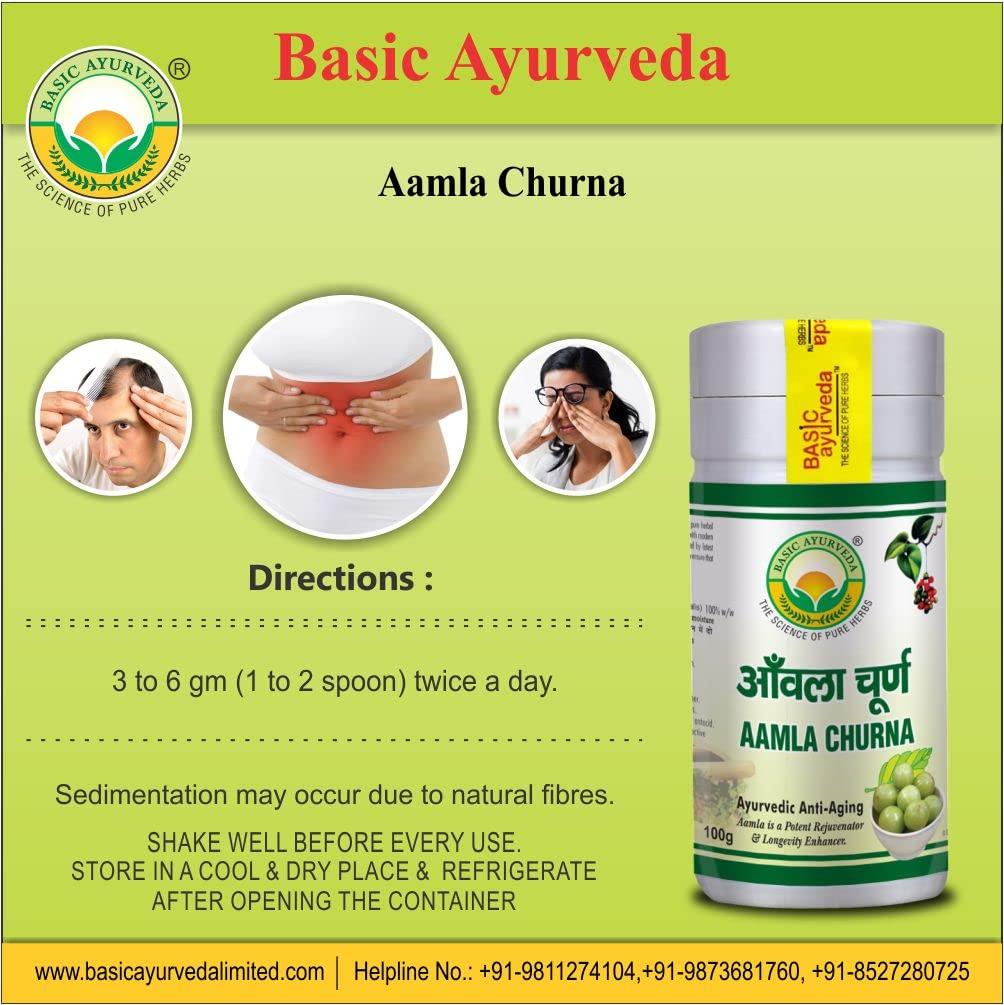 BASIC AYURVEDA BASIC AYURVEDA Aamla Churna 100 Gram | Indian Gooseberry (Amla) Powder Contains Vitamin C & Iron | Ayurvedic Supplements for Overall Health Balance