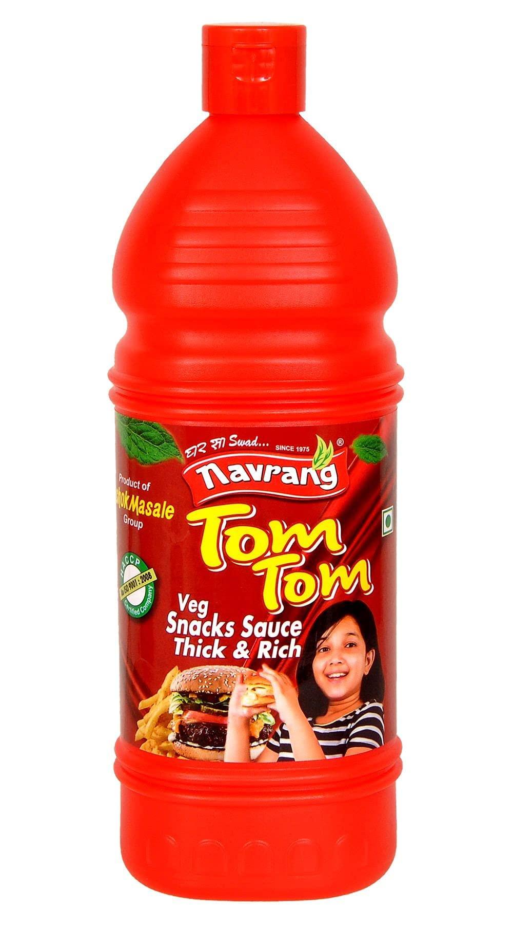 navrang Navrang Tom-Tom Tomato Sauce Spicy Hot Chutney Gourmet Veg Snacks, Gluten Free Fresh Sauce Bottle: 900gm