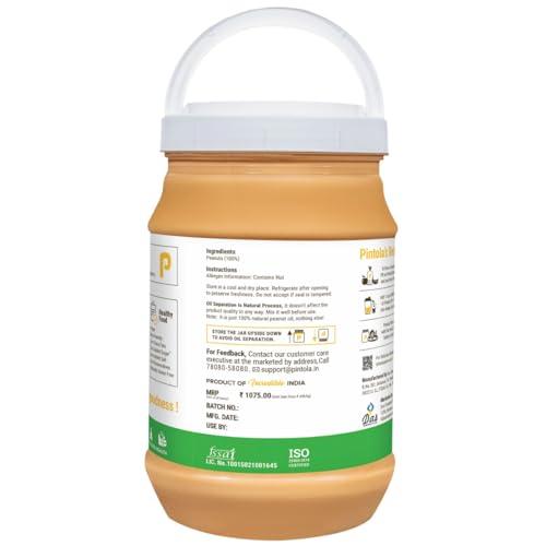Pintola Pintola All Natural Peanut Butter Crunchy 2.5kg | Unsweetened | 30g Protein | Vegan Peanut Butter, 100% Pure Roasted Peanuts | Non Gmo | High in Protein Spread, Gluten & Cholesterol Free, Nut Butter