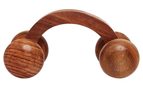 CraftsCollectionStore Crafts Collection Store Wooden Massager Handheld Body Calf Massager, Acupressure Roller Massager, Pain Relief Plane Ring Two Sided Masager for Neck Shoulder & Body Relaxation Massager 4 Ball