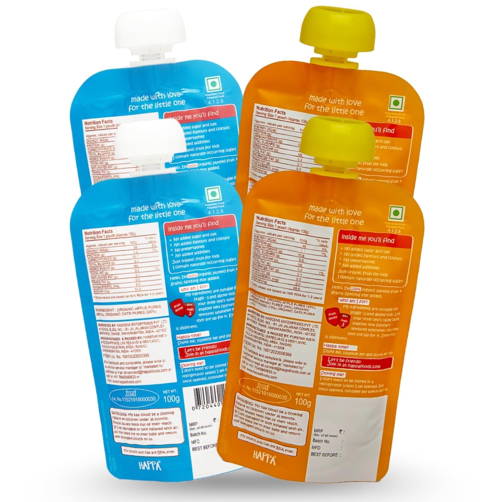 HAPPA Happa Organic Baby Food Puree Grain and Fruit Blend Pack of 4