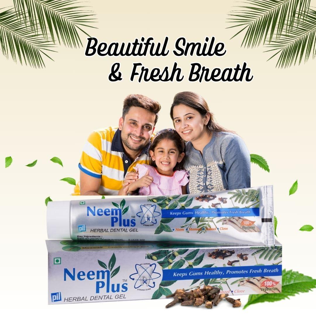 pil Pil Neem Plus Herbal Dental Gel | Neem toothpaste with Clove, Meswak & Babool | Promotes Fresh Breath & Keep Gum's Healthy (400g, Pack of 4)