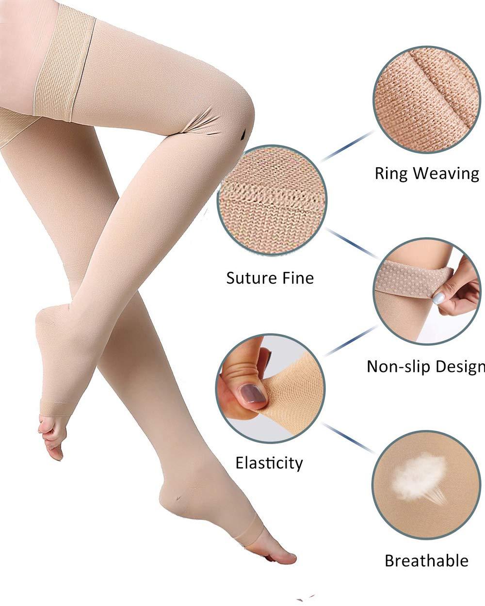 DCCDU DCCDU Thigh High Footless Compression Stockings 20-30 mmHg Gradient Compression Medical Ted Hose for Varicose Veins Swelling, 3-beige, M