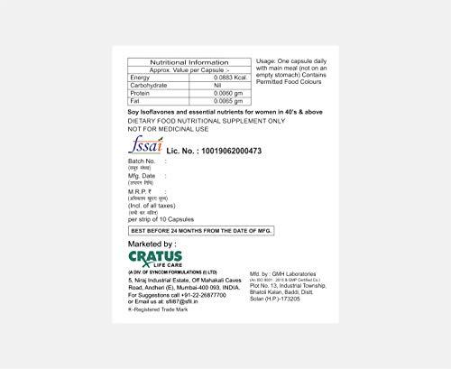 Cratus Cratus Soyon Plus – Soy Isoflavones Vitamins Minerals and Trace Elements Capsules - Complete Pre and Post Menopause - For Women in 40’s & above Relieves Hot Flashes (Pack of 1-100 Capsules)