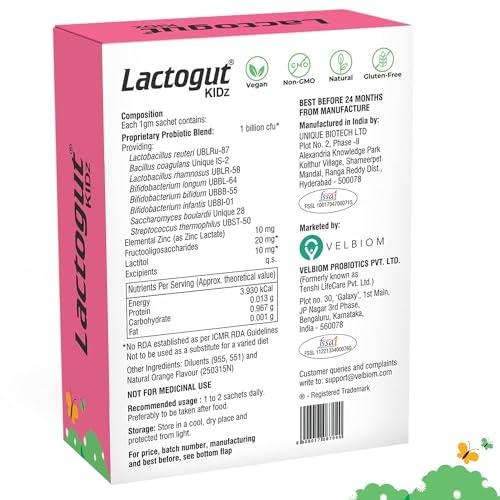 VELBIOM Velbiom Lactogut Kidz Probiotics Powder For Kids Easy To Consume Probiotics For Children Gut Health, Overall Wellness and Immunity Vegan Clinically Proven - Pack 2