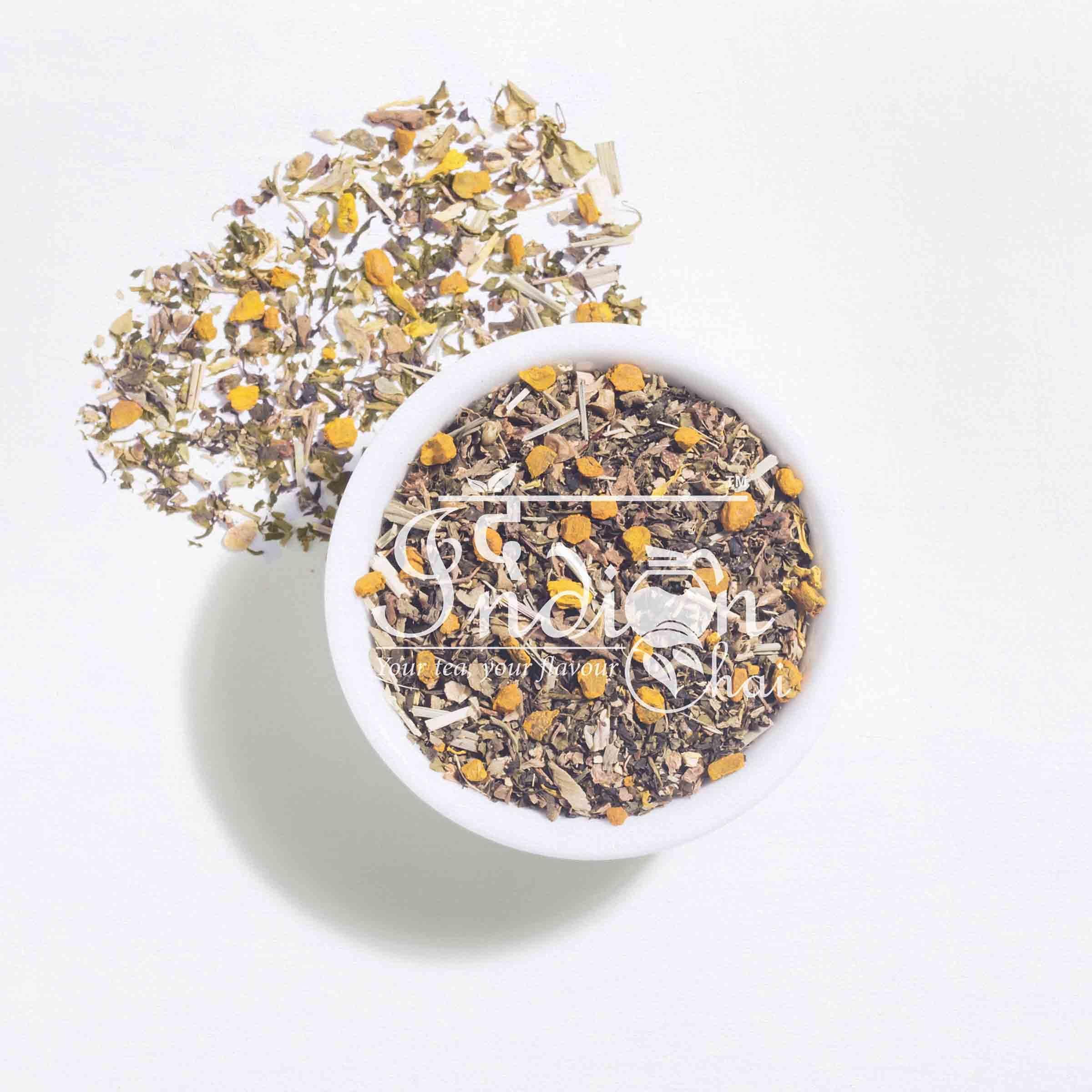 The Indian Chai The Indian Chai - Cough & Cold Tea 100g with Echinacea, Honey & Lemon etc for Sore Throat, Runny Nose and Congestion Relief, Caffeine Free Herbal Tea