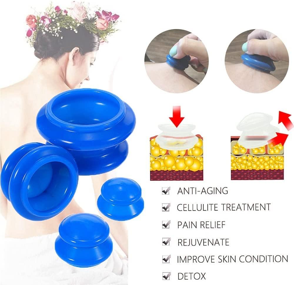 ACM ACM 4 Pcs Moisture Absorber Anti Cellulite Vacuum Cupping Cup Silicone Family Facial Body Massage Therapy Cupping Cup Set of 4