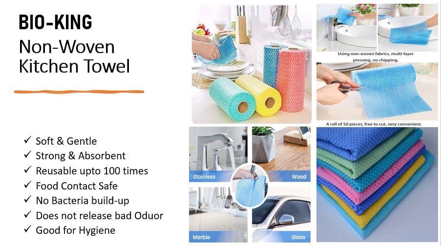 Bio King BIO-KING|Non-Woven Kitchen Towel|Washable & Reusable| 100% Natural and Ecofriendly | Premium Product for Complete Home Cleaning (Pack of 3 (240 Pulls))