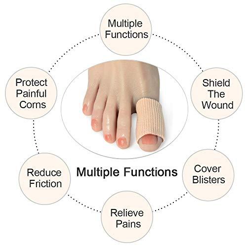 DYKOOK Cuttable Toe Tubes Sleeves 5 Pack, Made of Elastic Fabric Lined with Silicone Gel. Toe Sleeve Protectors Relief Toe Pressure Pain, Corn and Calluses Remover