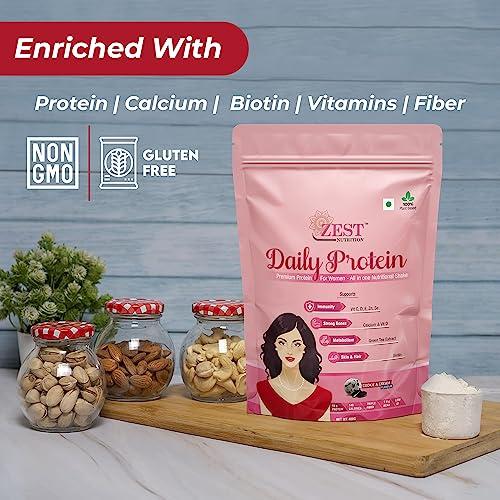 ZEST NUTRITION Zest Nutrition Premium Protein Powder for Women Wellbeing, Natural Daily Health Drink with 31 Vital Nutrients, Green Tea Extract, Sugar Free, Vegan Cookies & Cream Flavour – 400g each (Pack of 2)