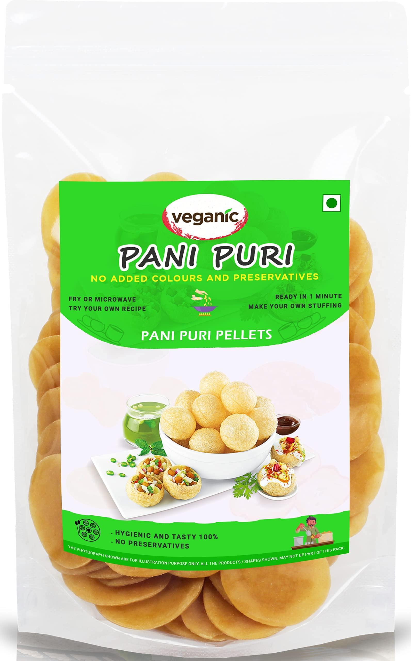 Veganic Veganic Dry Gol Gappa/ Pani Puri/ Puchka Wheat Snack Pellets | Ready To Fry Atta Golgappa Papad - 400gm