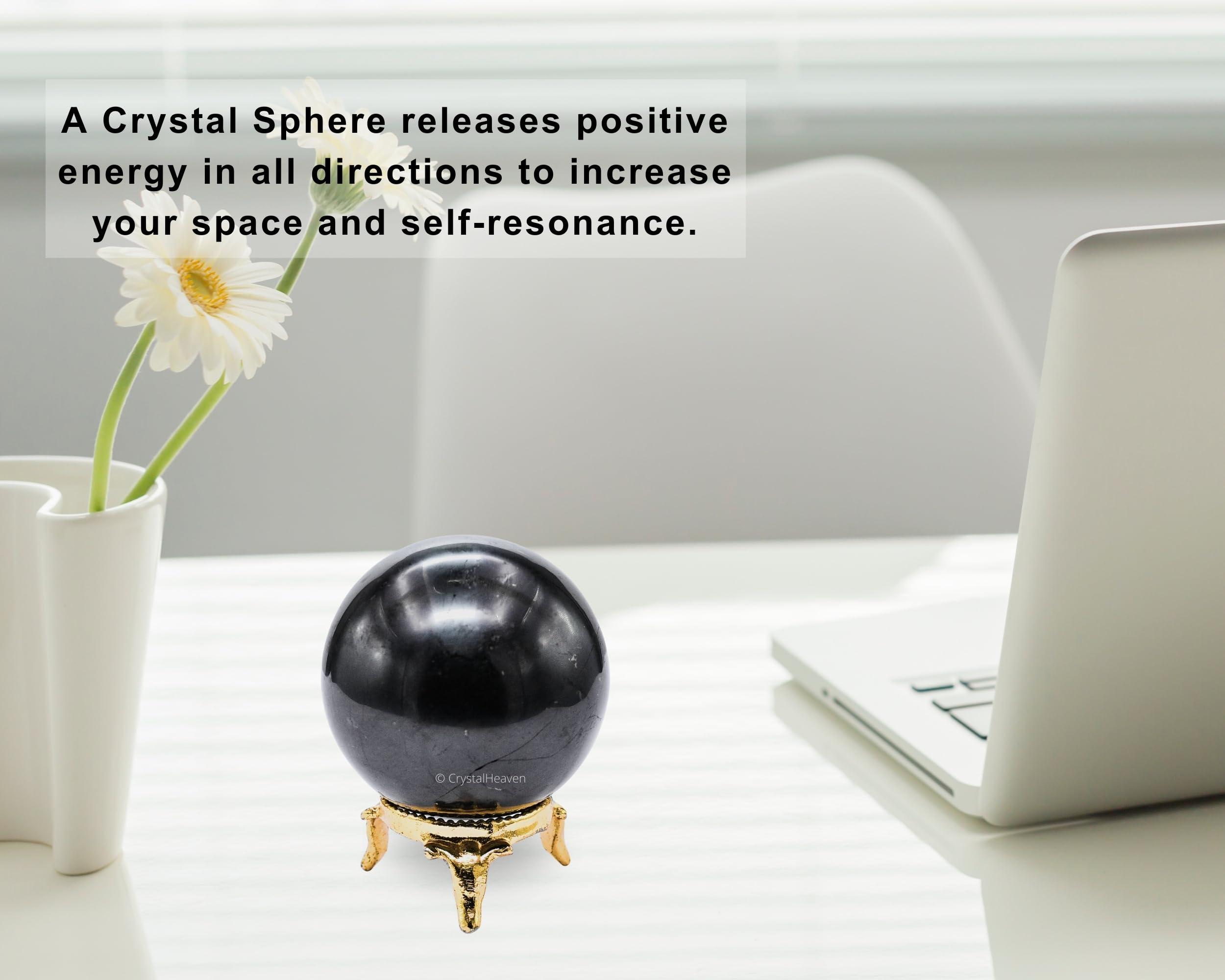 Crystal Heaven Certified Shungite Crystal Ball for Meditation - Premium Crystal Vastu Items for Home and Feng Shui Items for Good Luck - Ideal for Pooja Supplies and Spiritual Practices (2\" Inch)
